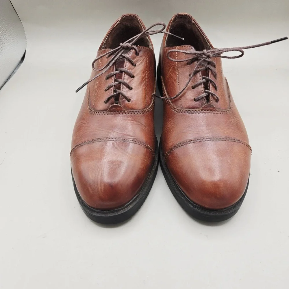 Bass Wallstreet Waterproof Brown Leather Oxford Cap Toe Lace Shoes Men Sz 7.5 US